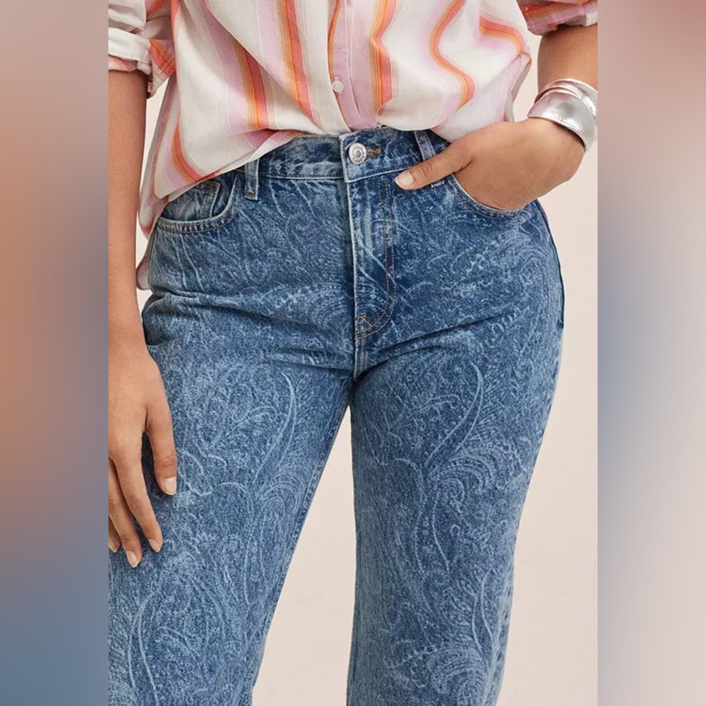 Mango Paisley Mid-Rise Straight Jeans